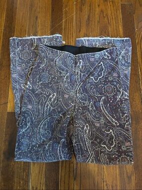 Corduroy Stretchy Paisley Print Wide-Leg Pants in Deep Plum and Navy